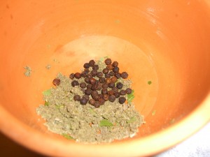peppercorns added to pestle